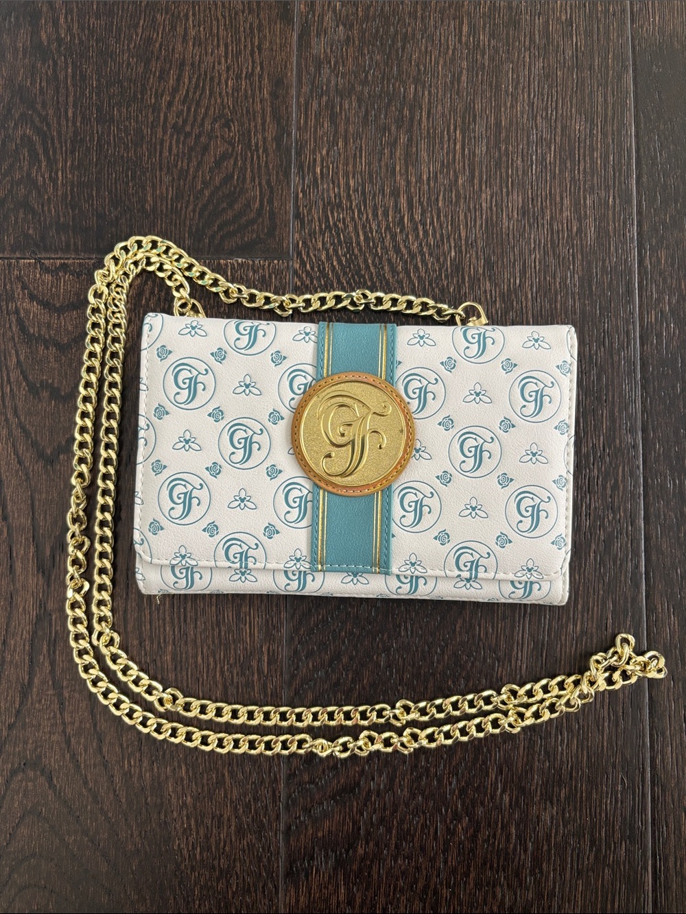 Loungefly White and Blue Monogram Crossbody with Gold Chain - Picture 3 of 10